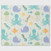 Onder het Zee Whale Pattern Cadeaupapier (Vlak)