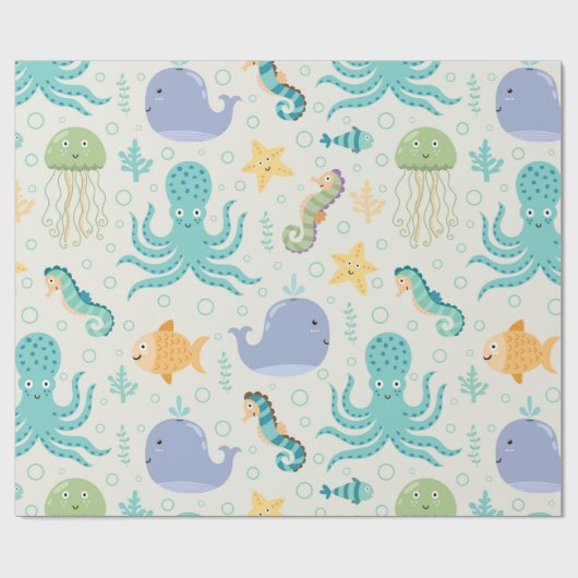 Onder het Zee Whale Pattern Cadeaupapier (Vlak)
