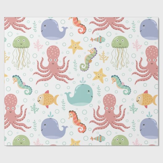Onder het Zee Whale Pattern Cadeaupapier (Vlak)