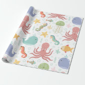 Onder het Zee Whale Pattern Cadeaupapier (Uitgerold)