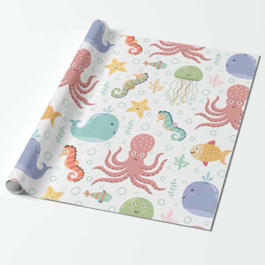 Onder het Zee Whale Pattern Cadeaupapier (Uitgerold)