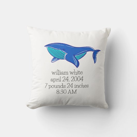 Onder het Zee Whale Personalized Birth Stats Kussen (Voorkant)