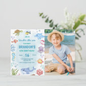 Onder het Zee Whale Shark Turtle Verjaardagsfoto Kaart (Staand voorkant)