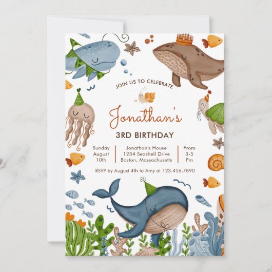 Onder het Zee Whale Shark Turtle Zee Life Birthday Kaart (Voorkant)