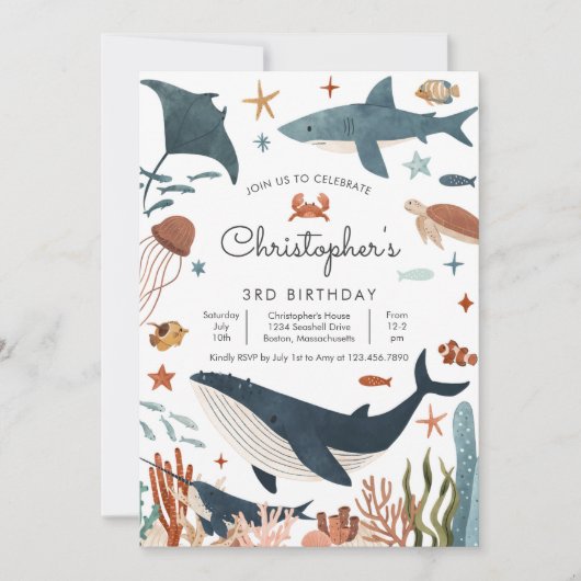 Onder het Zee Whale Shark Turtle Zee Life Birthday Kaart (Voorkant)