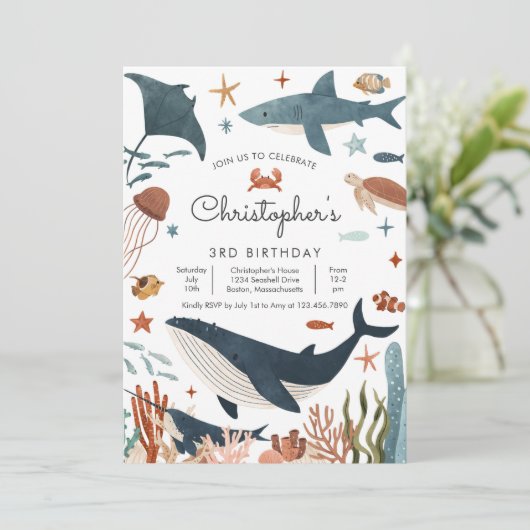 Onder het Zee Whale Shark Turtle Zee Life Birthday Kaart (Staand voorkant)