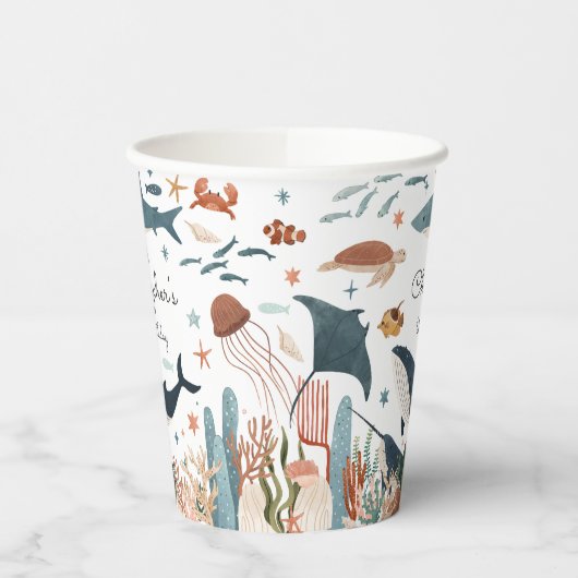 Onder het Zee Whale Shark Zee Life 1st Birthday Papieren Bekers (Links)