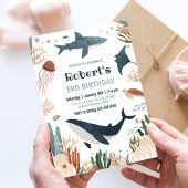 Onder het Zee Whale Turtle Shark 1st Birthday Kaart