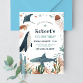 Onder het Zee Whale Turtle Shark 1st Birthday Kaart