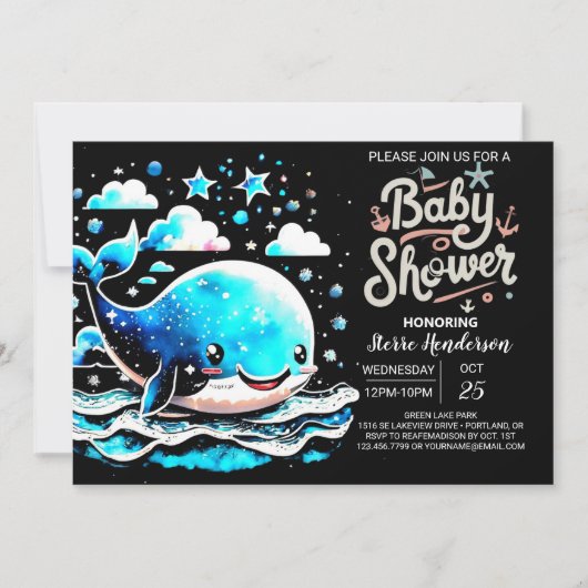 Onder het Zee Whale Waterverf Boy Baby shower Kaart (Voorkant)