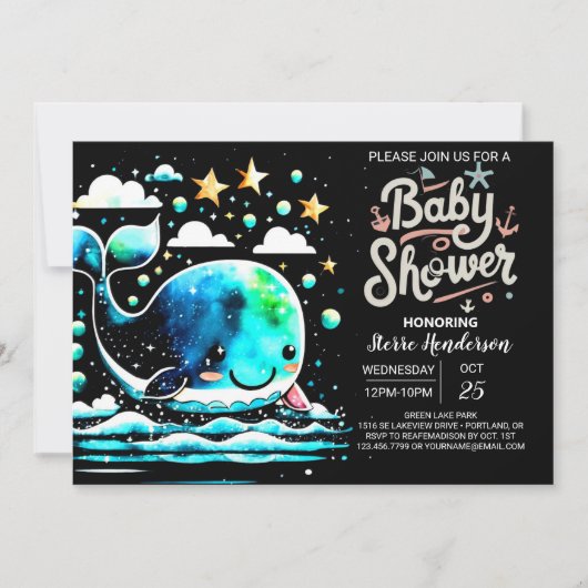 Onder het Zee Whale Waves Boy Baby shower Kaart (Voorkant)