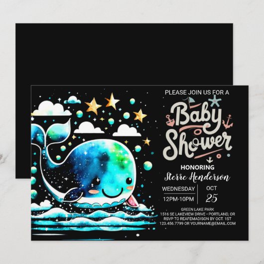 Onder het Zee Whale Waves Boy Baby shower Kaart (Voorkant / Achterkant)