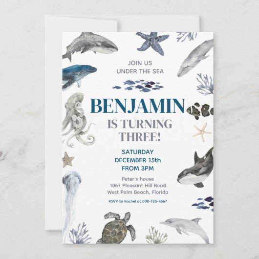 Onder het Zee Whale Zee Life Verjaardagsfeest Kaart (Voorkant)