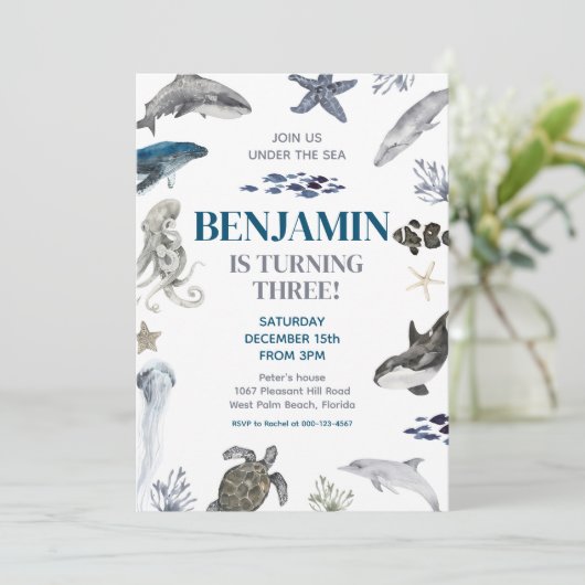 Onder het Zee Whale Zee Life Verjaardagsfeest Kaart (Staand voorkant)