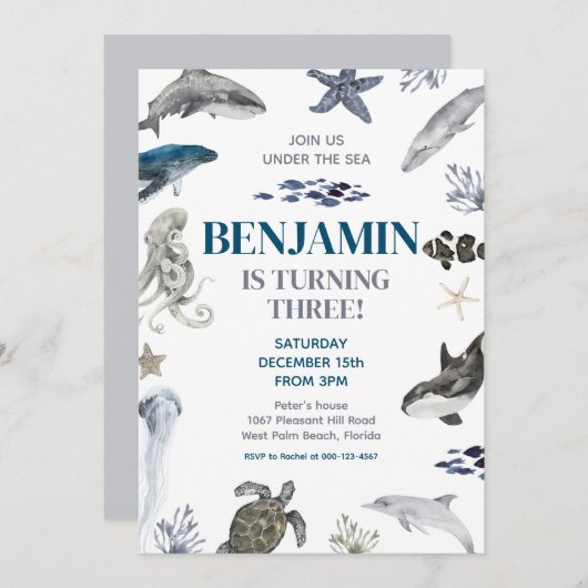 Onder het Zee Whale Zee Life Verjaardagsfeest Kaart (Voorkant / Achterkant)