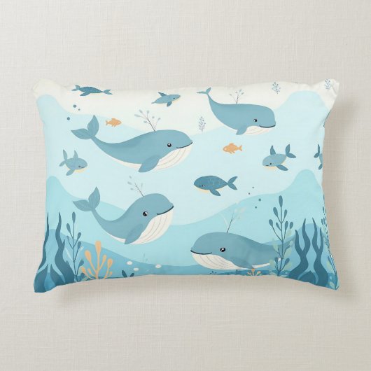 Onder het Zee Whales & Fish Accent Kussen (Voorkant)