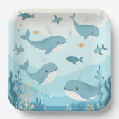 Onder het Zee Whales & Fish Kinder Papieren Bordje (Voorkant)