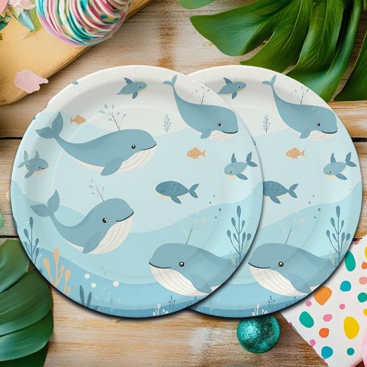 Onder het Zee Whales & Fish Kinder Papieren Bordje