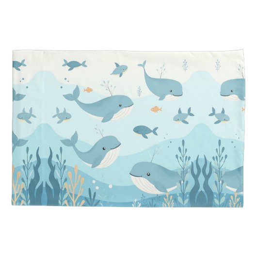 Onder het Zee Whales & Fish Kussensloop (Achterkant)