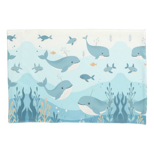 Onder het Zee Whales & Fish Kussensloop (Voorkant)