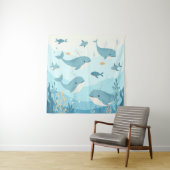 Onder het Zee Whales & Fish Nursery Achtergrond Wandkleed (In situ)