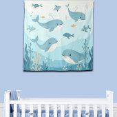 Onder het Zee Whales & Fish Nursery Achtergrond Wandkleed