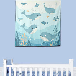 Onder het Zee Whales & Fish Nursery Achtergrond Wandkleed