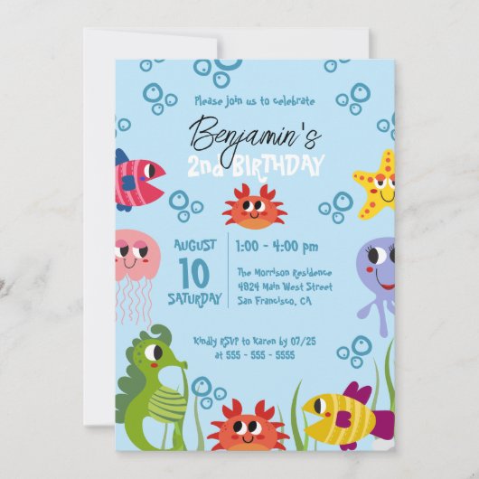 Onder het Zee Whimsical Creatures Birthday Party Kaart (Voorkant)