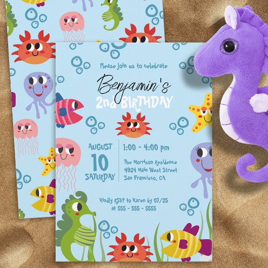 Onder het Zee Whimsical Creatures Birthday Party Kaart
