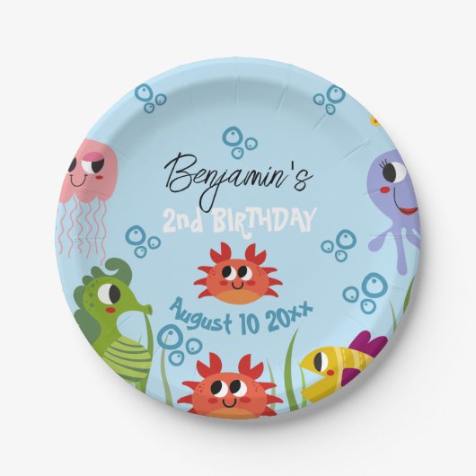 Onder het Zee Whimsical Creatures Birthday Party Papieren Bordje (Voorkant)