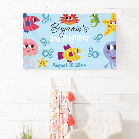Onder het Zee Whimsical Creatures Birthday Party Spandoek (Insitu)