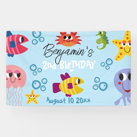 Onder het Zee Whimsical Creatures Birthday Party Spandoek (Horizontaal)