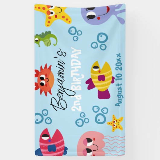 Onder het Zee Whimsical Creatures Birthday Party Spandoek (Verticaal)