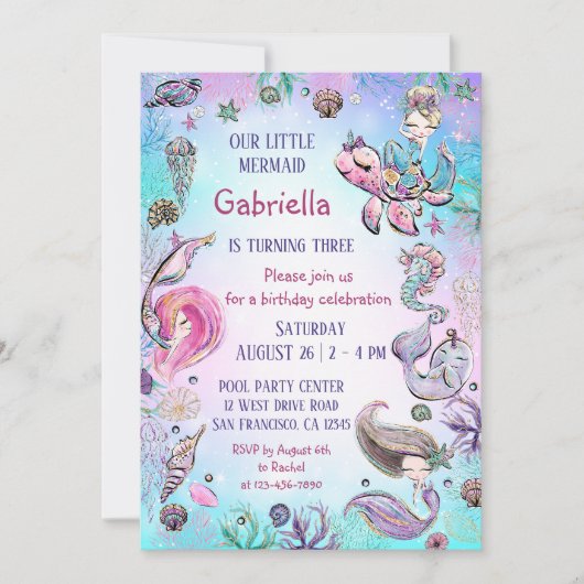 Onder het Zee Whimsical Mermaid Birthday Party Kaart (Voorkant)