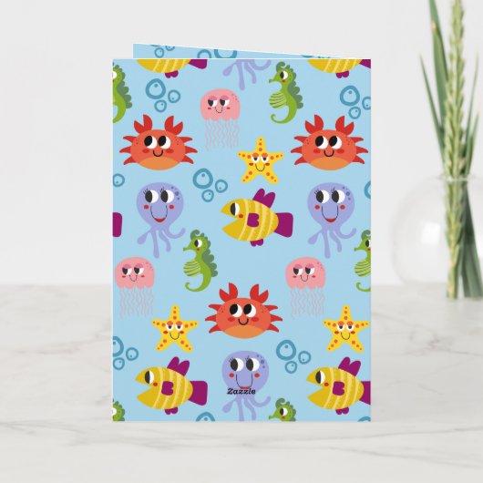 Onder het Zee Whimsical Schattige Creatures Birthd Kaart (Achterkant)