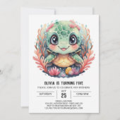 Onder het Zee Whimsical Turtle Girl Verjaardag Kaart (Voorkant)