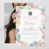 Onder het Zee Whimsical Waterverf Foto & QR Save The Date (Voorkant / Achterkant)