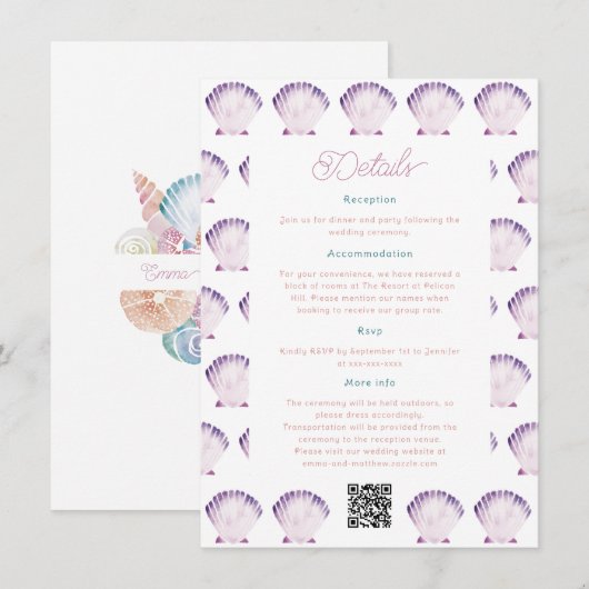 Onder het Zee Whimsical Waterverf Trouwgegevens Informatiekaartje (Voorkant / Achterkant)