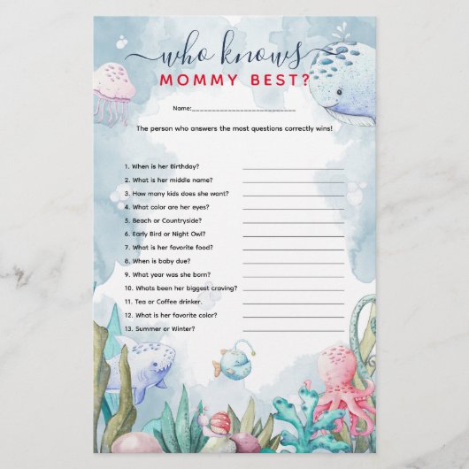 Onder het Zee 'Wie kent het beste Baby shower van  (Voorkant)