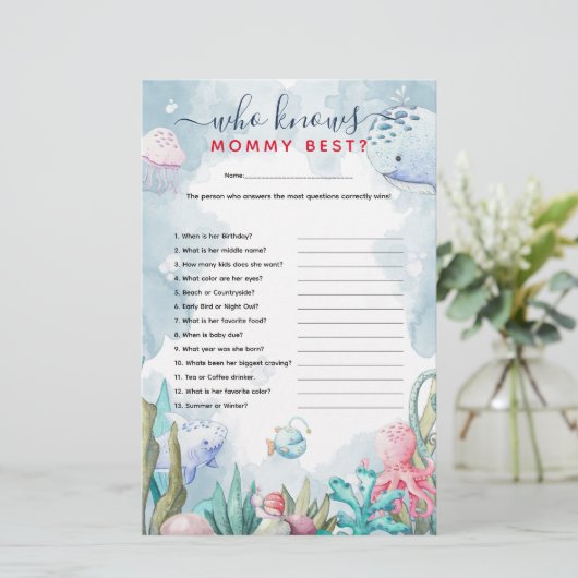 Onder het Zee 'Wie kent het beste Baby shower van  (Staand voorkant)