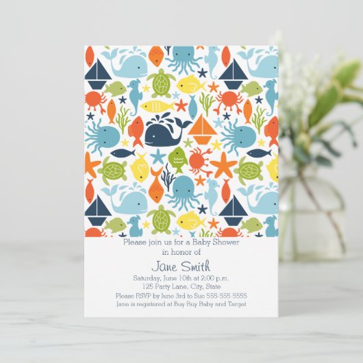 Onder het Zee wordt Ocean Creatures Baby shower Kaart (Staand voorkant)