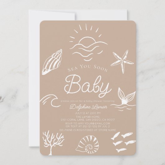 Onder het Zee You Soon Brown Baby shower Kaart (Voorkant)