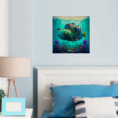 Onder het Zee Zee Dieren Steampunk onderzeeër twee Folie Afdrukken (Insitu (Slaapkamer))