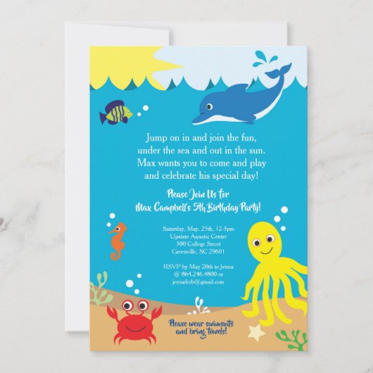 Onder het Zee, Zee Life Birthday Invitation Kaart (Voorkant)