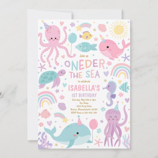 Onder Het Zee Zee Wezens 1e Verjaardagsfeest Kaart (Voorkant)