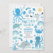 Onder Het Zee Zee Wezens 1e Verjaardagsfeest Kaart (Voorkant)