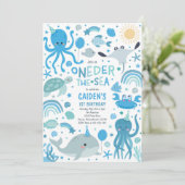 Onder Het Zee Zee Wezens 1e Verjaardagsfeest Kaart (Staand voorkant)