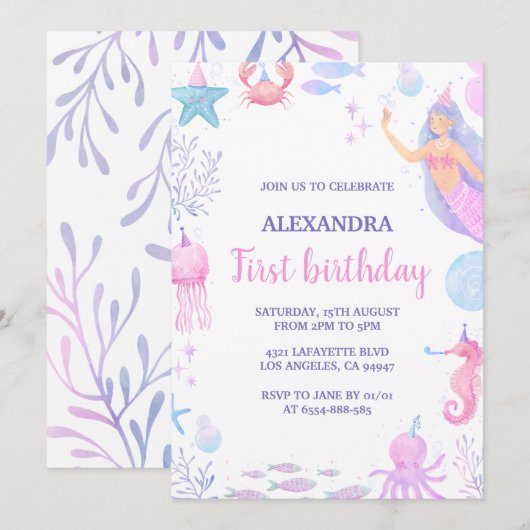 Onder het Zee Zeemeermin 1e Verjaardag Kaart (Voorkant / Achterkant)