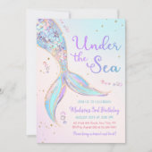 Onder het Zee Zeemeermin 3e Verjaardagsfeest Kaart (Voorkant)