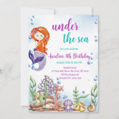 Onder het Zee Zeemeermin 3e Verjaardagsfeest Kaart (Voorkant)